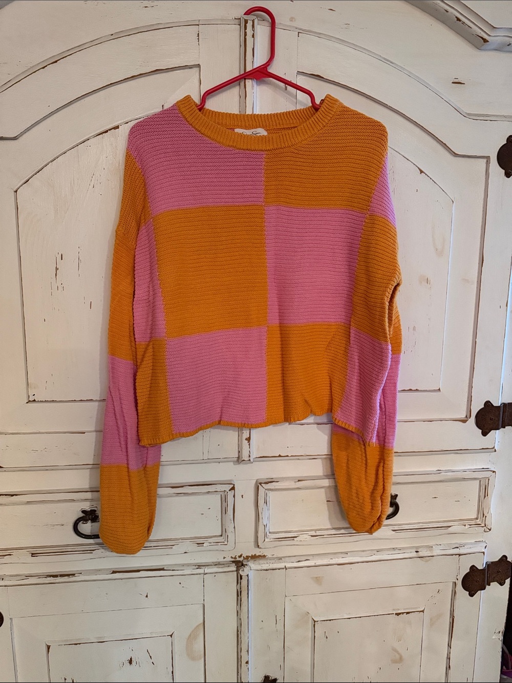 Jessica Simpson Pink & orange checkered Knit Sweater